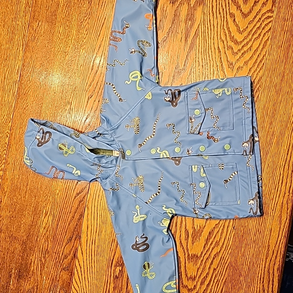 Hatley Raincoat w/ hood. Size 1. Blue w/ snakes